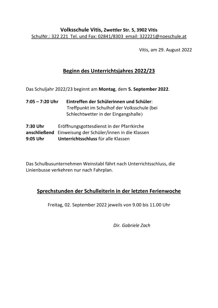 Schulbeginn Aushang k1