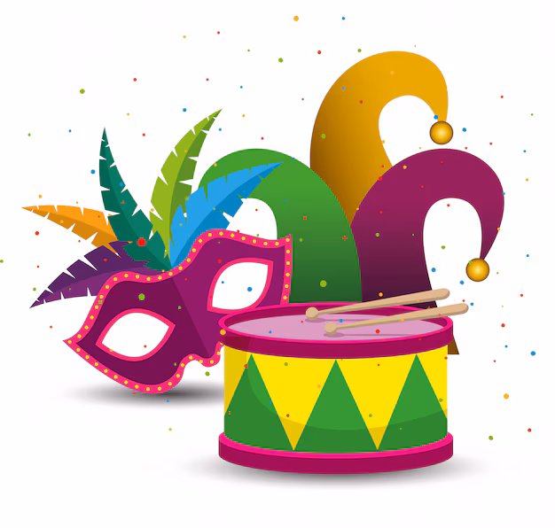 karnevalfeier mit maske und partyhut 24877 54798